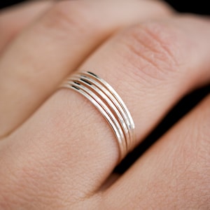 Sterling silver stacking rings set of 5, ultra thin, skinny silver stackable rings, silver stacking rings, hammered silver ring Hammered