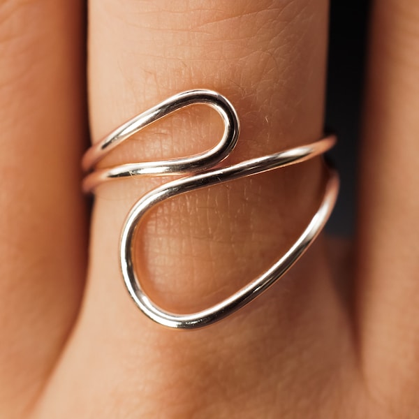 Wave Cuff Ring | 14K Gold Fill, Rose Gold, Sterling Silver | contemporary bypass thumb cuff, serpent spoon-like, open adjustable band modern