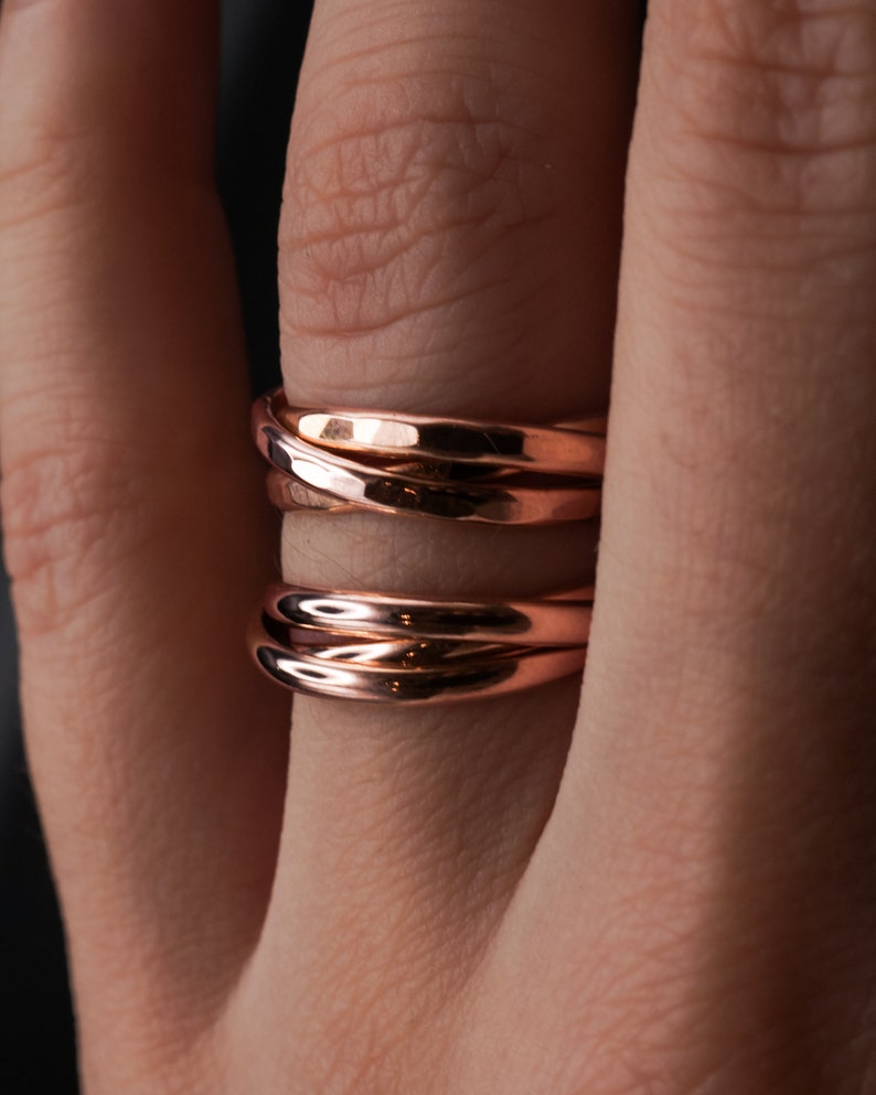 Thick Interlocking Set of 3 Rings in Silver, Gold Fill or Rose Gold Fill, interlocking, rolling ring, wrap, fidget, rolling ring, entwined image 9