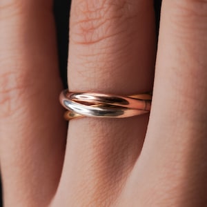 Thick Interlocking Set of 3 Rings, Rose Gold, Gold fill, Silver hammered, smooth, rolling ring, wrap, infinity, wedding ring, mixed metal