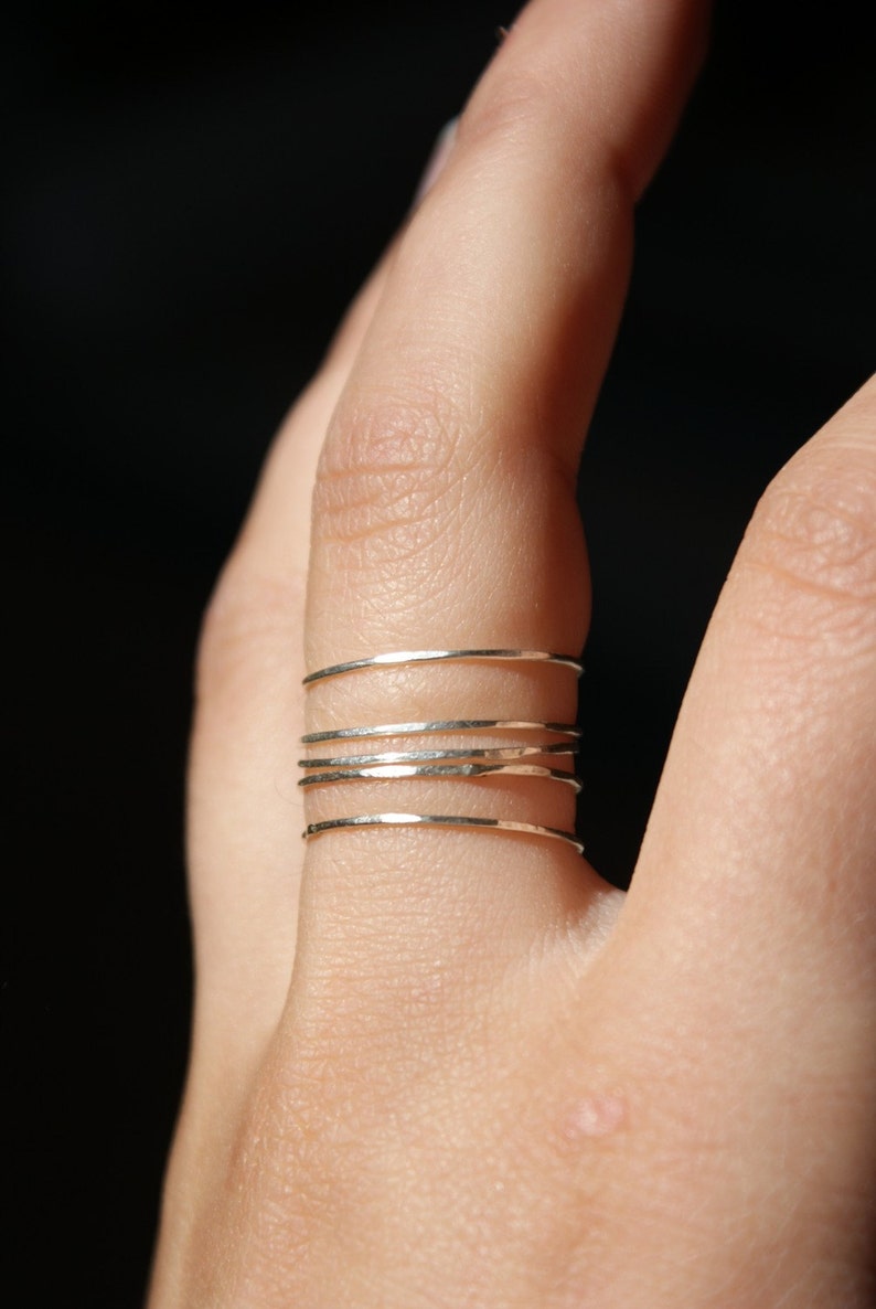 Set of 5 Ultra Thin Stacking Rings, Sterling Silver, skinny silver ring, silver rings, delicate silver ring, stacking ring, set of 5, midi image 4