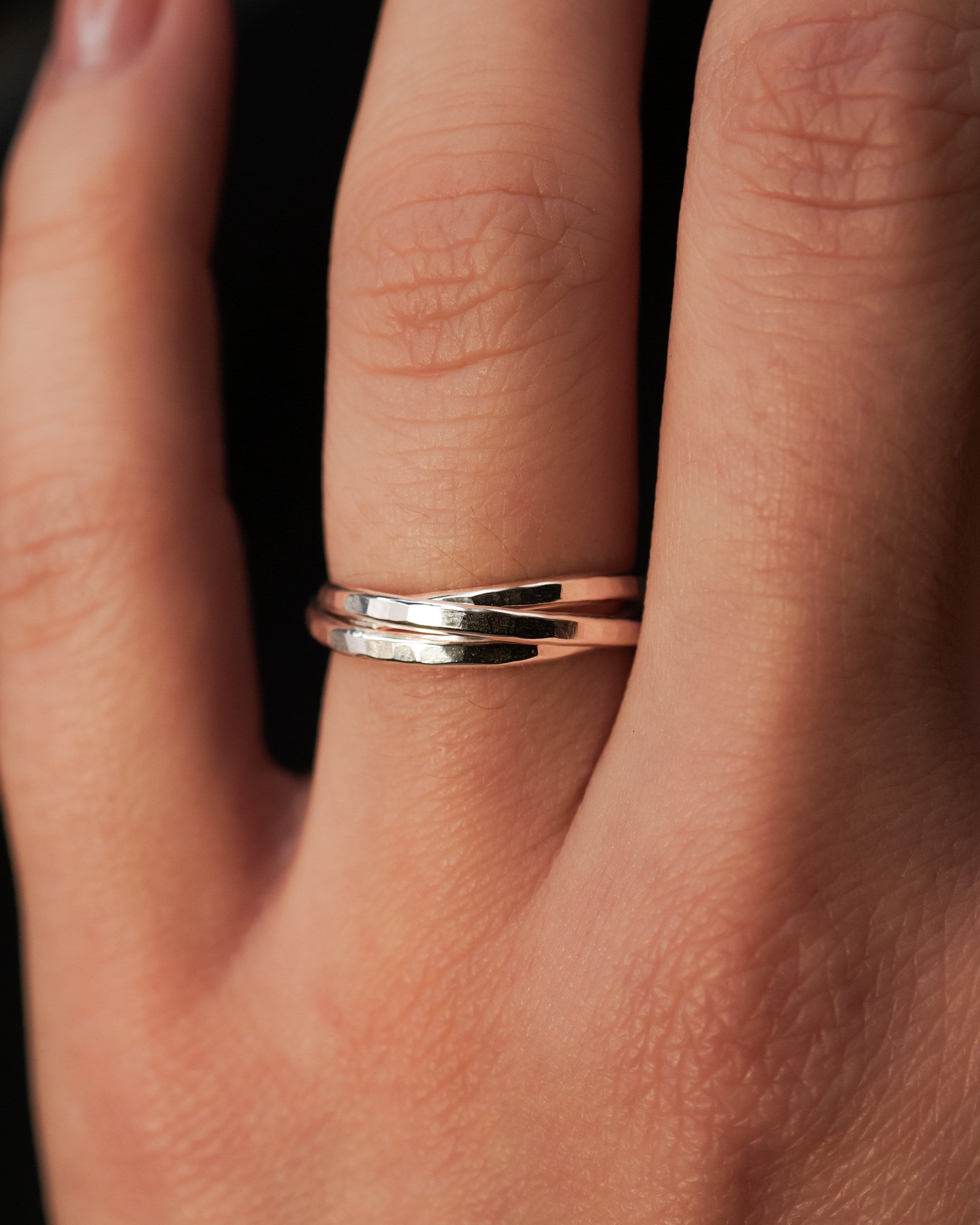 Thin Interlocking Set of 3 Rings in Sterling Silver, Interlocking 