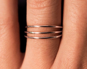 Conjunto de 3 anillos conectados en plata de ley, conjunto de 3, anillos apilables finos de plata, conjunto de anillos apilables de plata, anillos apilables de plata