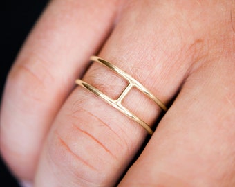 Men's Cage Ring in 14K Gold Fill, double bar ring, gold men's ring, cage ring, H ring, unisex ring, men's jewelry, unisex jewelry, connected