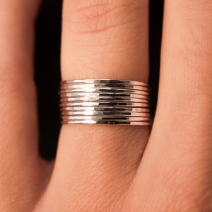 Set of 10 Hammered Ultra Thin Silver Stacking Rings, sterling rings, stackable rings, dainty rings, hammered rings, maximalist, big stack