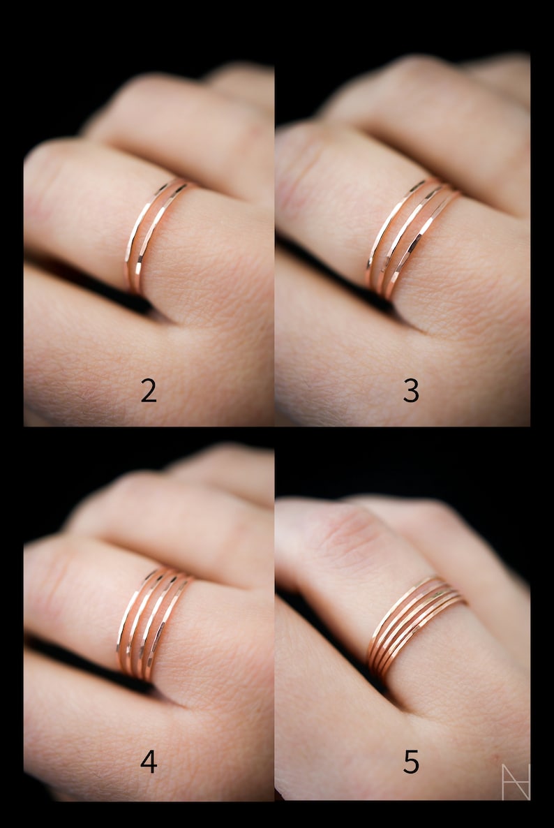 Rose Gold Ultra Thin Stacking ring, super skinny, extra thin, thinnest, slender, 14k rose gold fill, stackable, delicate, threadbare, .7mm image 4