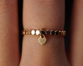 Mini Bead Lover Charm Ring, heart, Gold or Silver, fidget, unsoldered, stacking, gift, sentimental