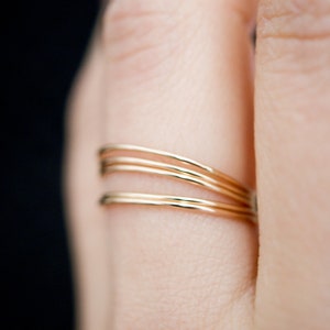 Ultra Thin Gold Filled stacking rings set of 5, 14K gold fill stacking rings, skinny stacking ring, hammered gold ring, set of 5, delicate image 3