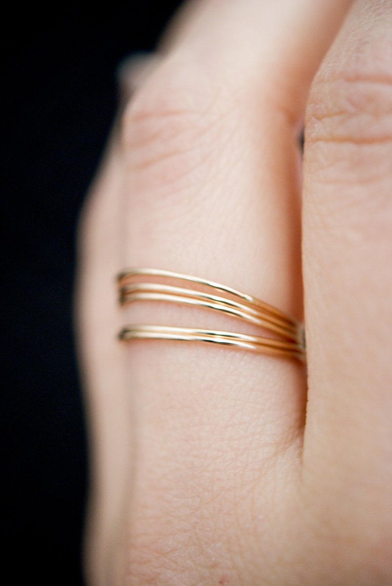 Ultra Thin Gold Filled stacking rings set of 5, 14K gold fill stacking rings, skinny stacking ring, hammered gold ring, set of 5, delicate image 3