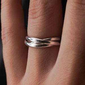Thick Interlocking Set of 3 Rings in Silver, Gold Fill or Rose Gold Fill, interlocking, anniversary ring, wrap, fidget rolling ring entwined