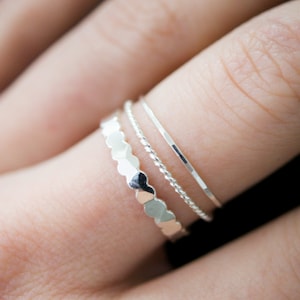 Bead and Twist Mixed Texture Ring Set in 14K Gold Fill, Rose Gold Fill, or Sterling Silver, delicate, twist ring, hammered ring, ultra thin
