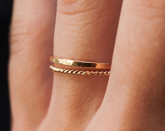 Twist Stacking Set of 2 Rings | 14K Gold Filled | Thin or Thick | Dainty, delicate, modern stackable rings, starter, friendship, custom size