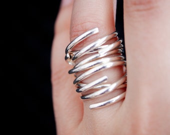 Open Spiral Ring Stacking Ring Set of 3, sterling silver wrap ring, wrapped silver ring, silver stacking ring, infinity ring, 3 rings