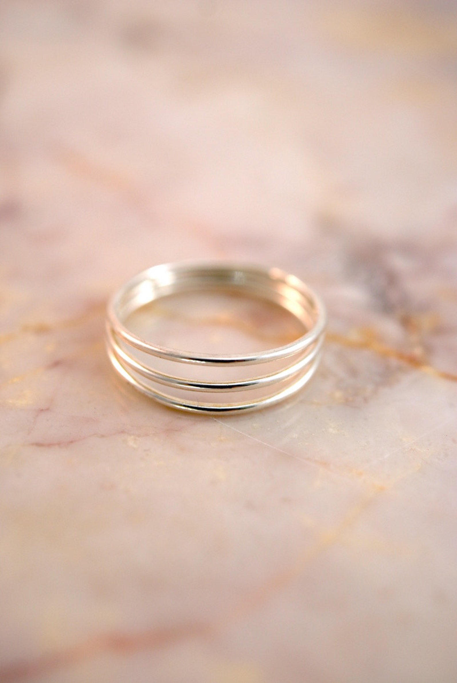 Connected Set of 3 Rings in Sterling Silver, Set of 3, Skinny Silver