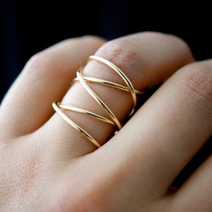 Thick Extra Large Gold Wrap Ring, Smooth Finish, wrapped criss cross ring, woven ring, infinity, intertwined, overlapping, minimal statement image 7