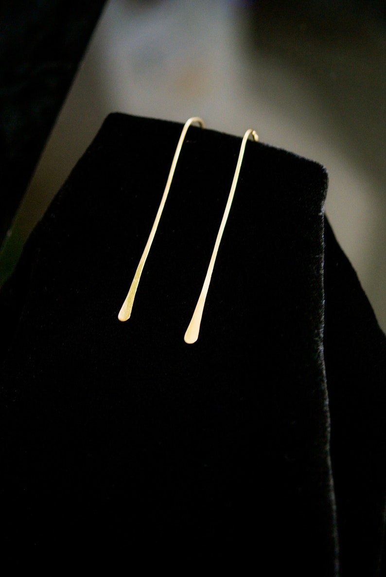 Long Gold Arch earrings, Hammered Gold earrings, Long linear earrings, gold bar earrings, arch earrings, gold arch earring, u earrings image 1