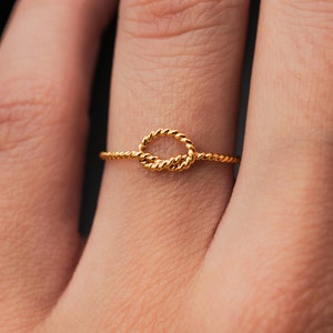 Twist Rope Open Knot Ring | SOLID 14K Gold or Rose Gold | Textured Tied Nautical Promise Ring Stackable Stacking Ring