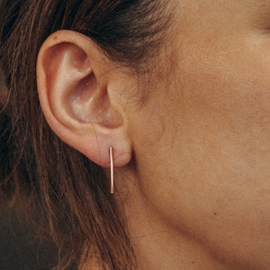 Bar Studs | 14k Rose Gold Fill | Regular, Mini, Tiny | 5mm, 10mm, 20mm | drop earrings, minimalist, everyday, single or pair, gift friends