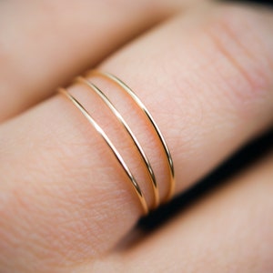 Set of 3 Ultra Thin Gold Stacking rings, super skinny, slender, extra thin, thinnest, tiny ring, 14k gold fill, delicate, threadbare, .7mm