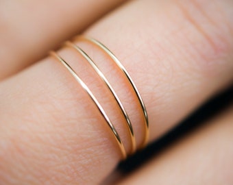 Set of 3 Ultra Thin Gold Stacking rings, super skinny, slender, extra thin, thinnest, tiny ring, 14k gold fill, delicate, threadbare, .7mm