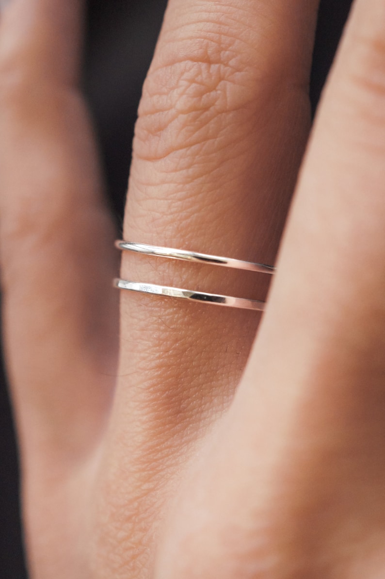 Medium Thickness Sterling Silver stacking ring, one single ring, hammered silver ring, silver stack ring, single silver ring, delicate ring image 2