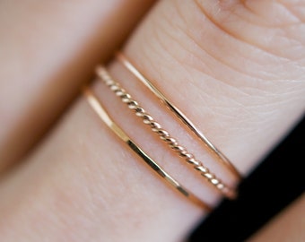 Thin Twist Stacking Set of 3 Rings in Gold, Rose or Sterling Silver, stackable, delicate, 925 ring minimal, essential starter, thick or thin