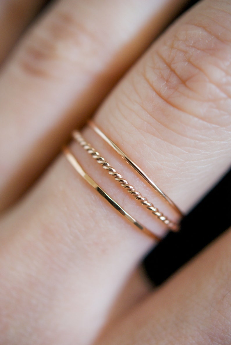 Thin Twist Stacking Set of 3 Rings in 14K Gold fill, Rose Gold or Sterling Silver, stackable, delicate, gold ring set, minimal, rope texture 14k ROSE GOLD FILL