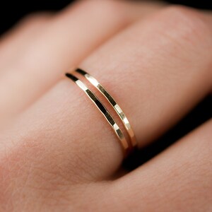 Set of 2 Medium Thickness Gold stacking rings, thin gold filled stacking rings, 14k gold fill ring, hammered gold stack rings, 14k gold ring image 3