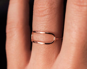 Stadium Ring, 14K Rose Gold Fill, Gold, Sterling Silver open circle ring, infinity ring, elongated ring, hammered geometric ring, rectangle