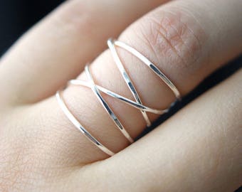 Extra Large Sterling Silver Wraparound ring, silver wrap, wrapped criss cross ring, woven ring, infinity, intertwined, overlapping, texture