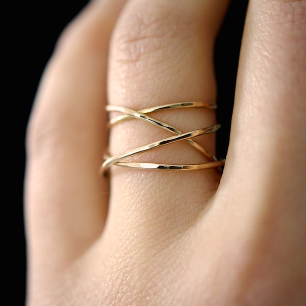 Large Gold Wrap ring, 14K Gold Fill wraparound, gold fill wrapped criss cross, woven ring, infinity, intertwined, overlapping, texture