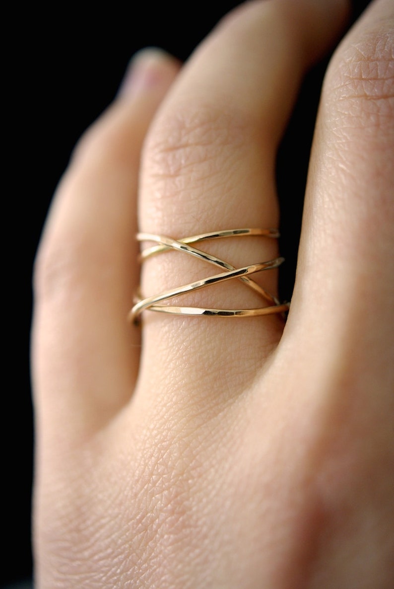 Large Gold Wrap ring, 14K Gold Fill wraparound, gold fill wrapped criss cross, woven ring, infinity, intertwined, overlapping, texture image 1