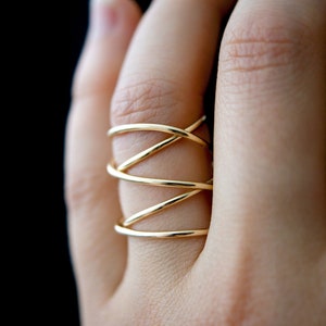 Thick Extra Large Gold Wrap Ring, Smooth Finish, wrapped criss cross ring, woven ring, infinity, intertwined, overlapping, minimal statement image 1