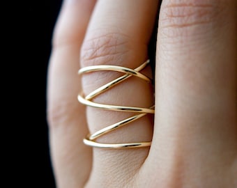 Thick Extra Large Gold Wrap Ring, Smooth Finish, wrapped criss cross ring, woven ring, infinity, intertwined, overlapping, minimal statement