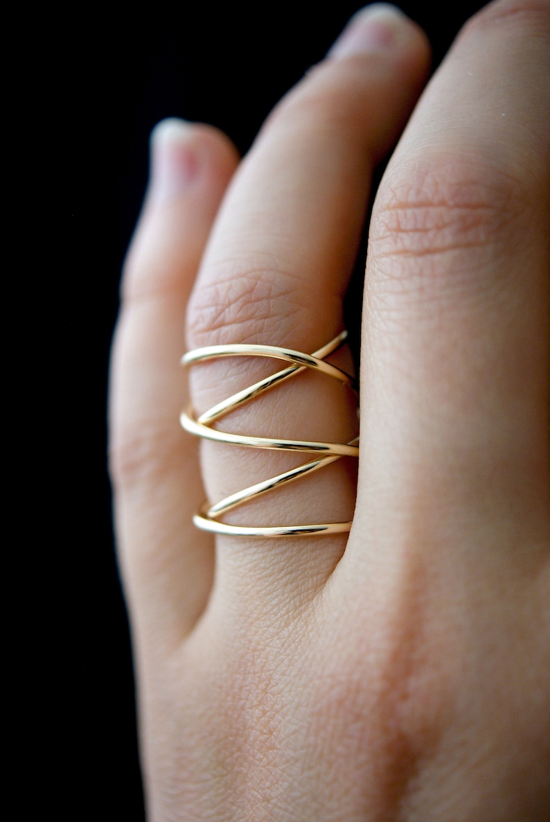 Thick Extra Large Gold Wrap Ring, Smooth Finish, wrapped criss cross ring, woven ring, infinity, intertwined, overlapping, minimal statement image 1