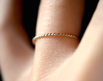 SOLID Gold Twist ring, Gold Rope ring, gold stack ring, stackable gold twist ring, gold twist stack ring, skinny stack ring, delicate ring