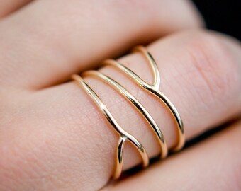 Curved Wraparound Ring in 14K Gold-Fill, gold filled delicate modern statement, art deco style, wrapped woven ring, organic spring jewelry