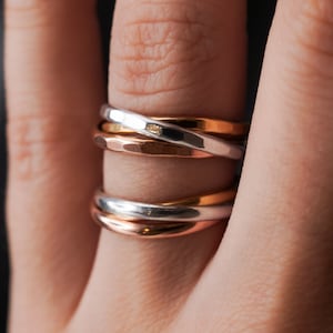 Thick Interlocking Set of 3 Rings in Silver, Gold Fill or Rose Gold Fill, interlocking, rolling ring, wrap, fidget, rolling ring, entwined image 8