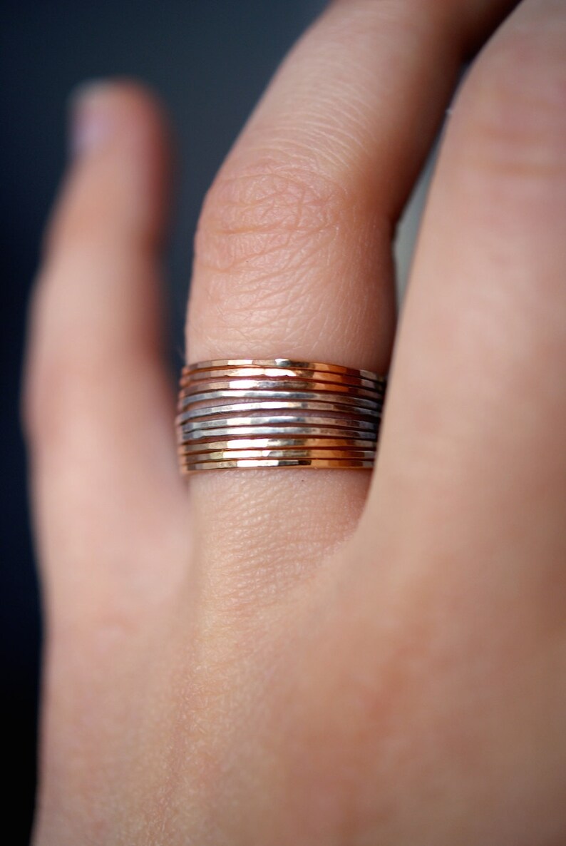 Set of 10 Mixed Metal Set of Ultra Thin Rings, 14k Gold Fill, Rose Gold Fill and Sterling Silver, stackable rings, maximali stack image 4