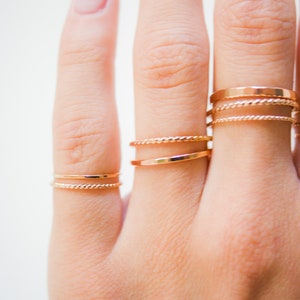 Dainty Rose Gold Stacking Ring Sets, Ultra Thin, Twist Rings, Stacked Sets, Styled, Minimalist Stacking rings, Gold-Filled, Unisex, Textured image 6