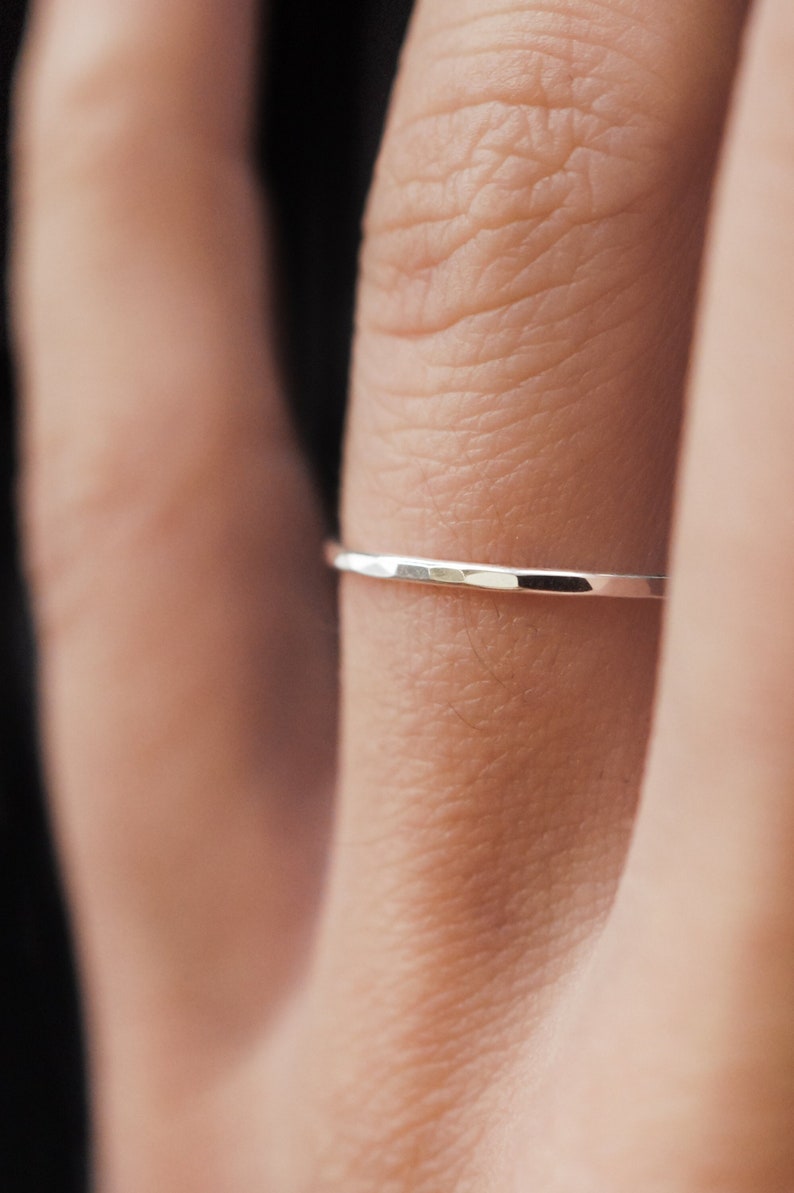 Medium Thickness Sterling Silver stacking ring, one single ring, hammered silver ring, silver stack ring, single silver ring, delicate ring Single - Hammered