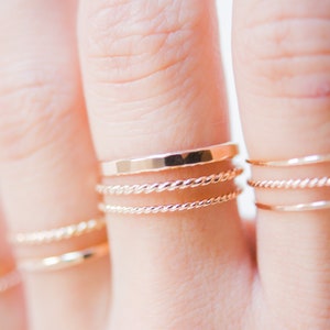 Dainty Rose Gold Stacking Ring Sets, Ultra Thin, Twist Rings, Stacked Sets, Styled, Minimalist Stacking rings, Gold-Filled, Unisex, Textured image 3