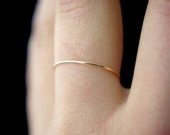 SOLID Gold Ultra Thin Stacking Ring, super skinny, 14k gold, threadbare, delicate, slender, tiny, thinnest, gift for her, barely there