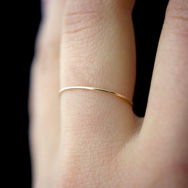 SOLID Gold Ultra Thin Stacking Ring, super skinny, 14k gold, threadbare, delicate, slender, tiny, thinnest, gift for her, barely there