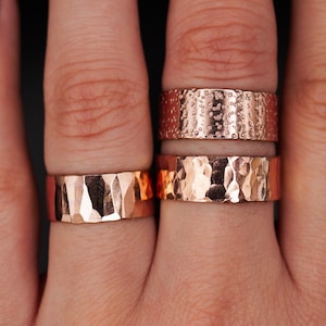 Wide Band | Rose Gold Filled | Faceted, Pebbled or Speckled | Super thick hammered cigar band | Unisex mens wedding ring custom sizing, 8mm