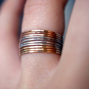 Set of 10 Mixed Metal Set of Ultra Thin Rings, 14k Gold Fill, Rose Gold Fill and Sterling Silver, stackable rings, maximali stack image 6