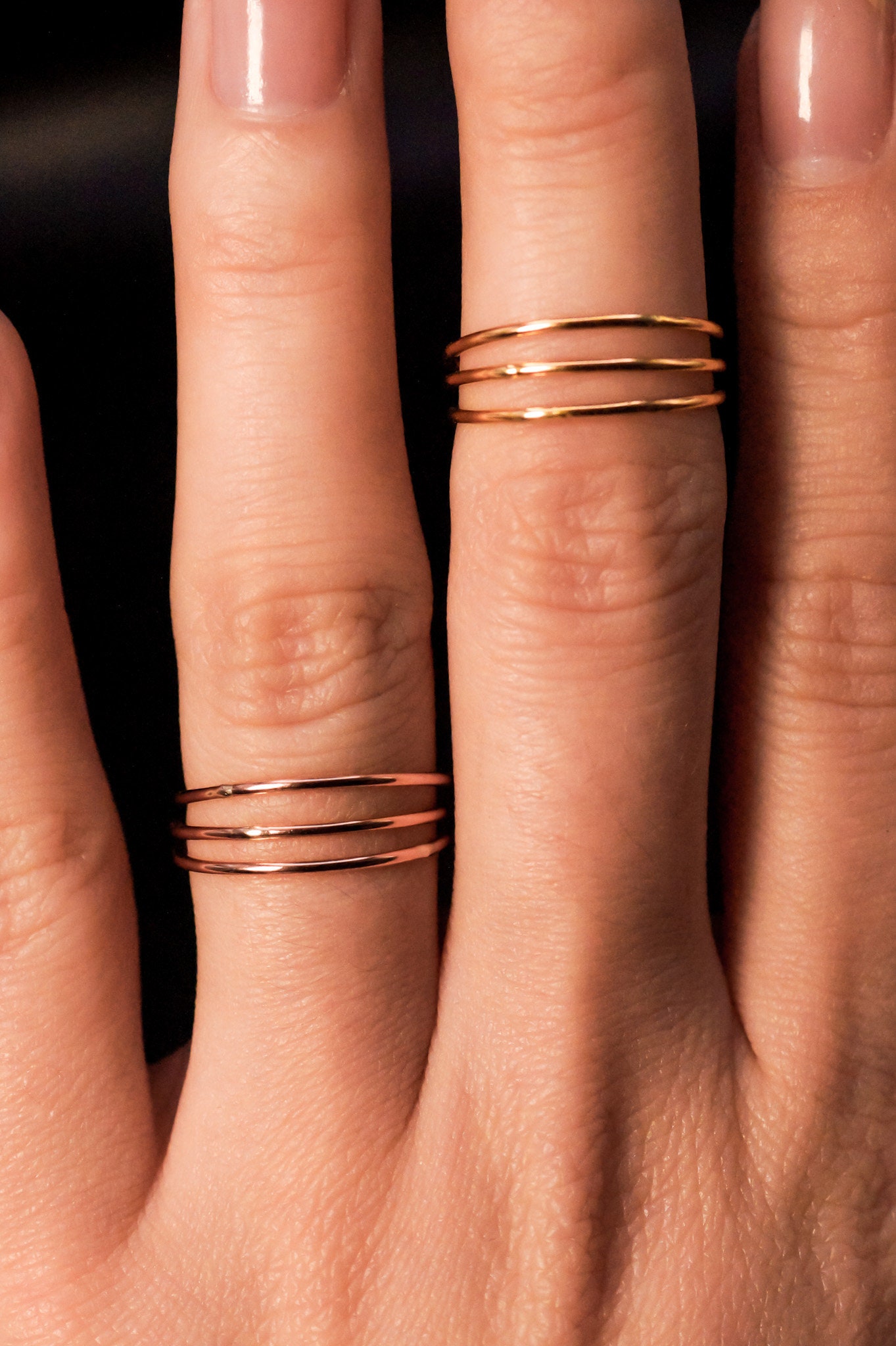 Connected Set of 3 Stacking Rings | 14K Rose Gold Fill | Permanently ...