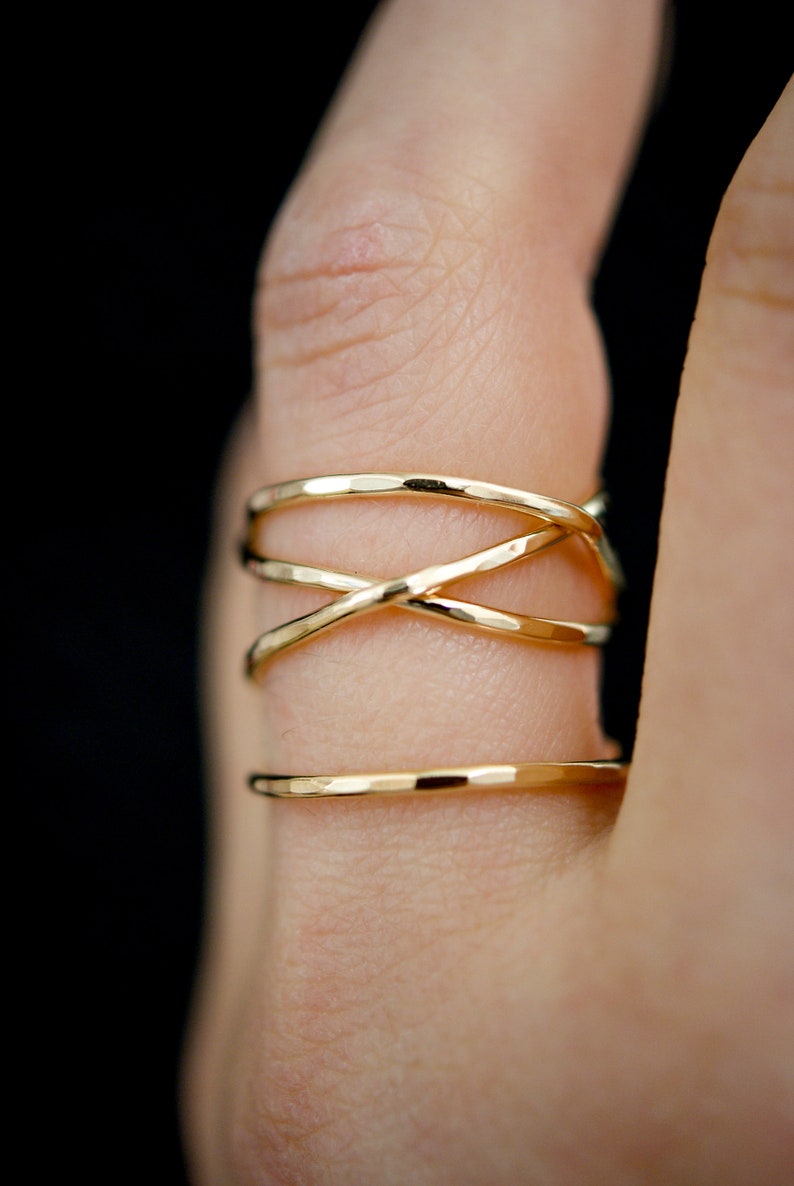 Large Gold Wrap ring, 14K Gold Fill wraparound, gold fill wrapped criss cross, woven ring, infinity, intertwined, overlapping, texture image 6