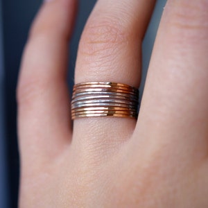 Set of 10 Mixed Metal Set of Ultra Thin Rings, 14k Gold Fill, Rose Gold Fill and Sterling Silver, stackable rings, maximali stack image 5