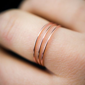 Rose Gold Ultra Thin Stacking ring, super skinny, extra thin, thinnest, slender, 14k rose gold fill, stackable, delicate, threadbare, .7mm image 3